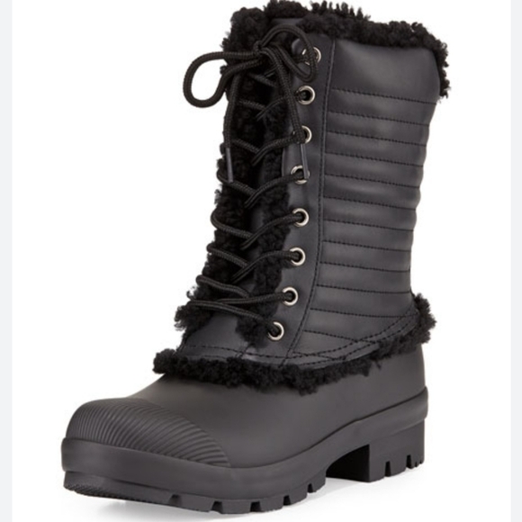 Hunter Womens Patent Pac Tall Rubber Sheepskin inside Boots shoes sz 10 - Picture 1 of 13